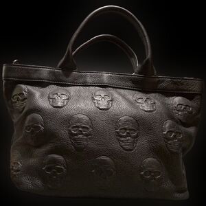 IOPelle Black Skull Embossed Leather Tote Bag